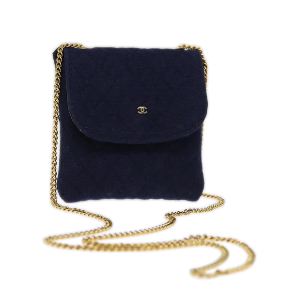 CHANEL Chain Pouch Canvas Navy CC Auth 74394 - Picture 1 of 16